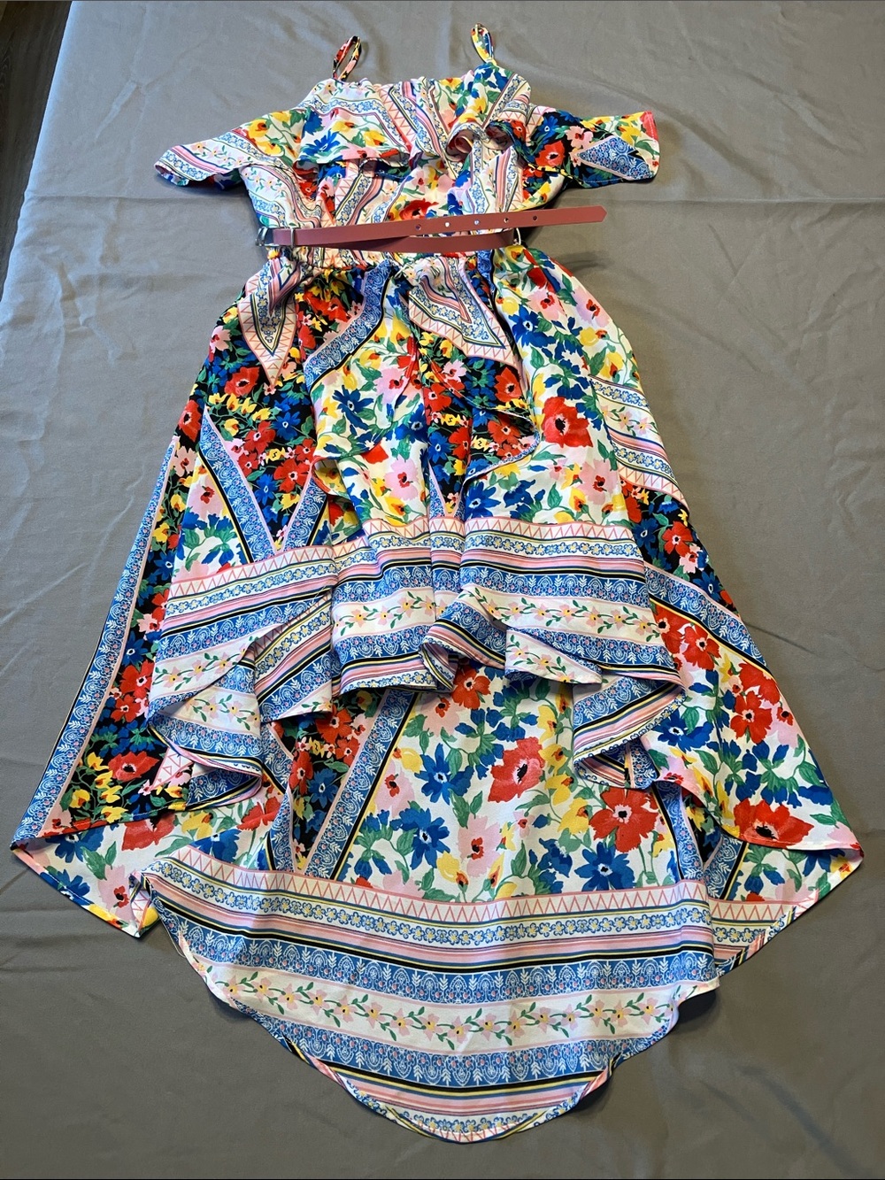 Girls Floral High-Low Dress with Ruffle Bodice - Multicolor